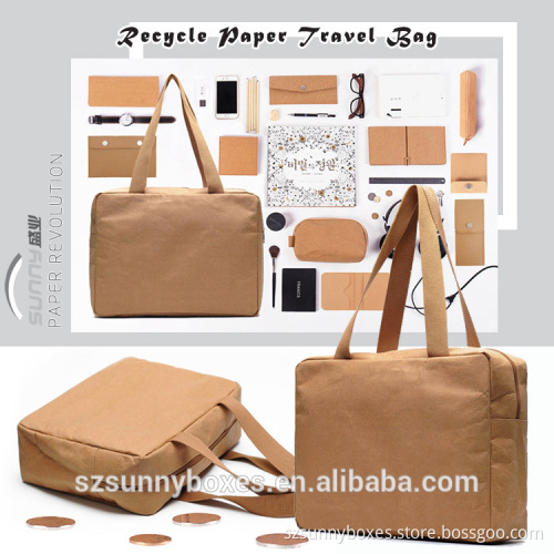 Ultra Light Cotton/Canvas Lining Kraft Paper Travel Shoulder Bag With Zipper Closure